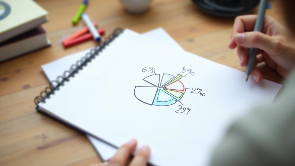 Diagramme circulaire ou graphique montrant la répartition des dépenses en pourcentages sur un carnet